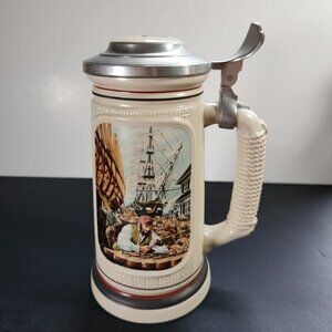 The Shipbuilder Beer Stein Vintage Stoneware Stein by Avon Canada 1 Liter